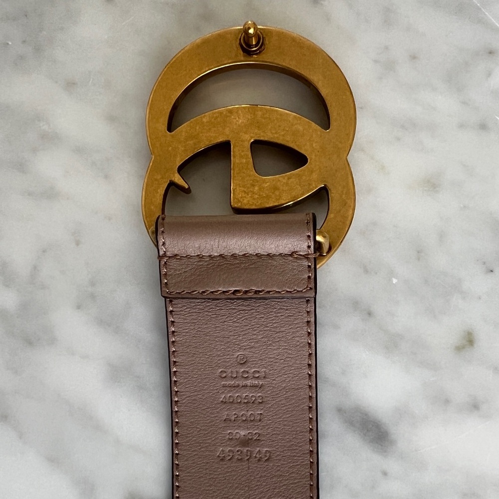 Gucci Brown and Gold Leather Belt with Double G Logo - Picture 3 of 4